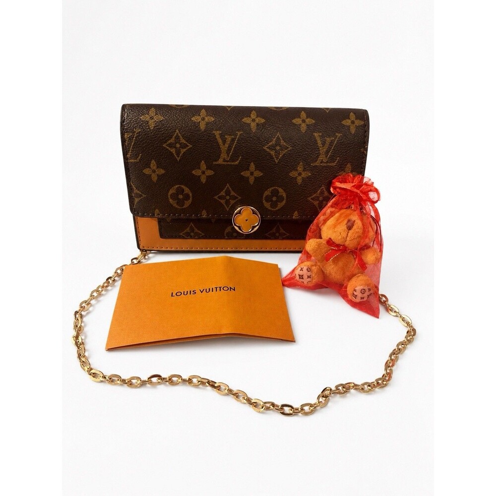 LOUIS VUITTON Monogram Portefeuille Flore Chain Wallet Crossbody Shoulder Bag
